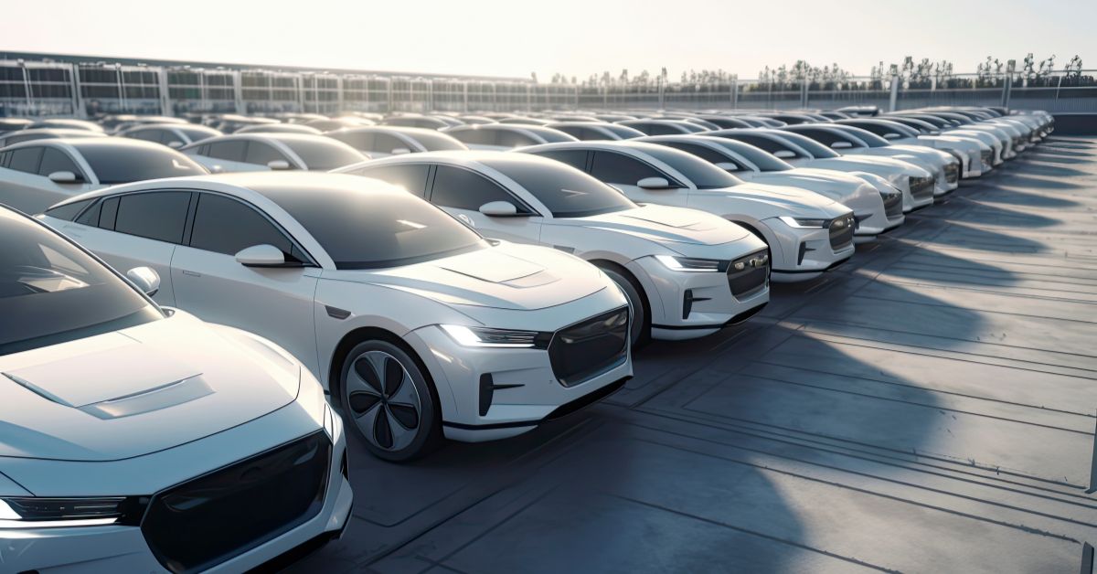 Cutting-edge self-driving cars lined up, symbolizing the future of transportation and emphasizing the significance of electric fleet EV charger installation for a greener tomorrow