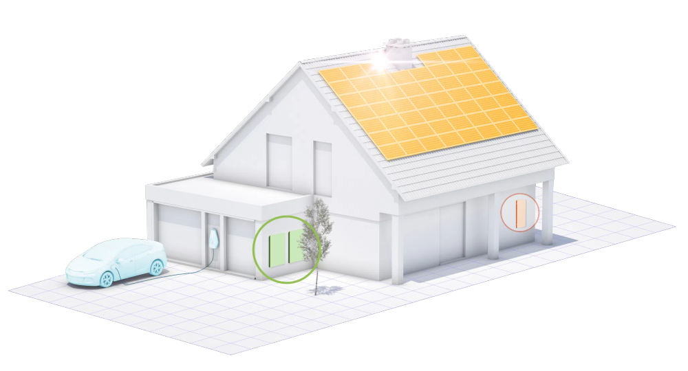 home electrification ev charging station solar battery illustration