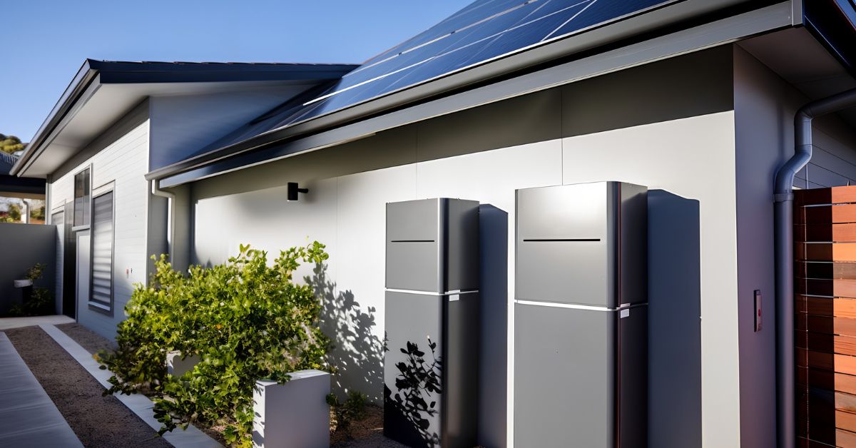 A contemporary home featuring solar panels on its roof, highlighting the utilization of solar battery storage technology to empower EV owners